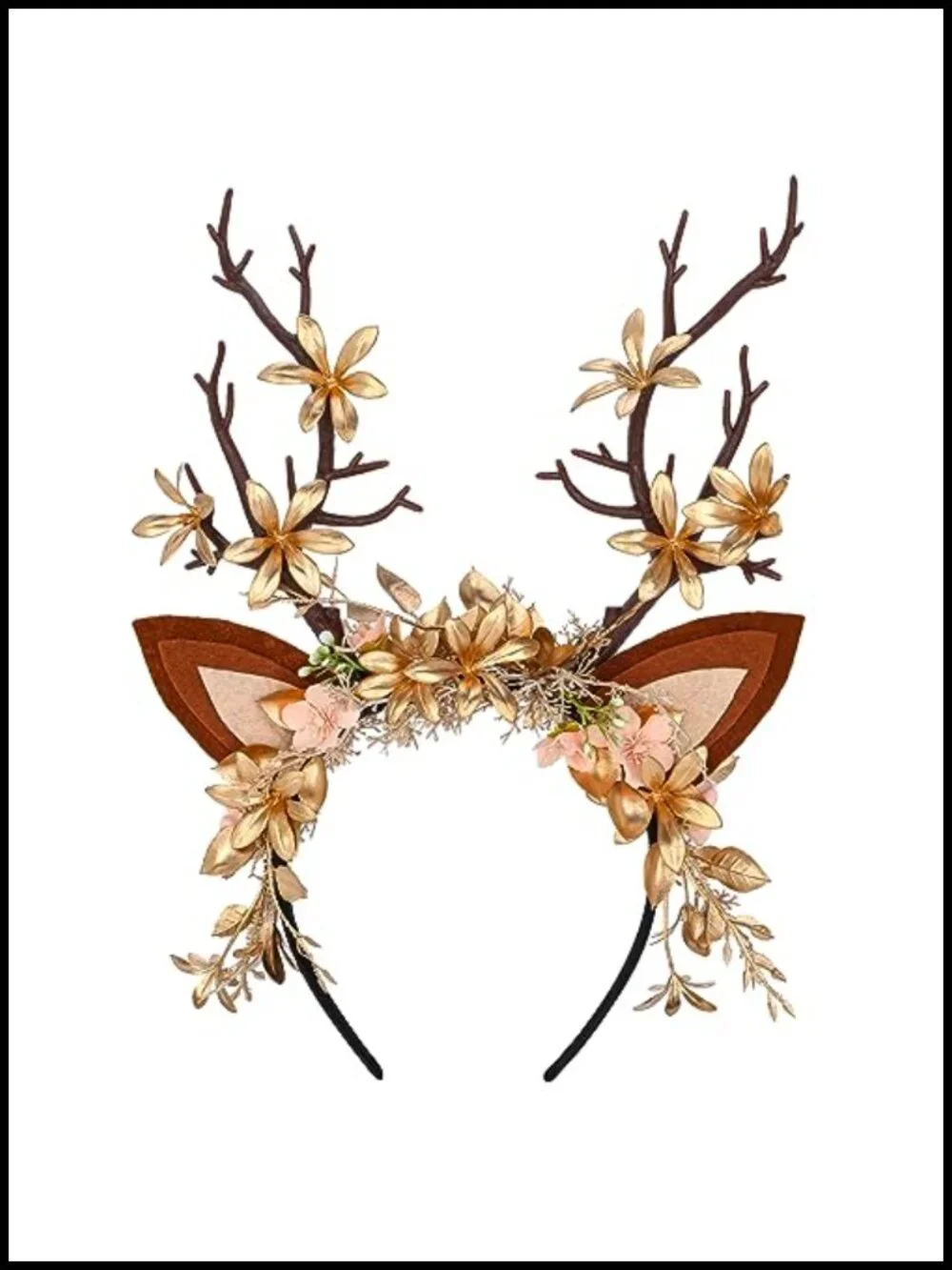 Handmade Antler Branch Headband Gold Adjustable Reindeer Tree Crown Floral